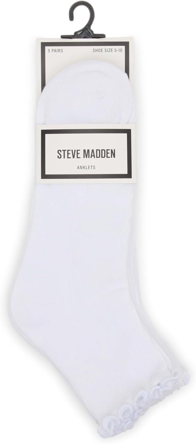 imageSteve Madden Womens Lettuce Edge Rib Anklet Socks 5PackWhite