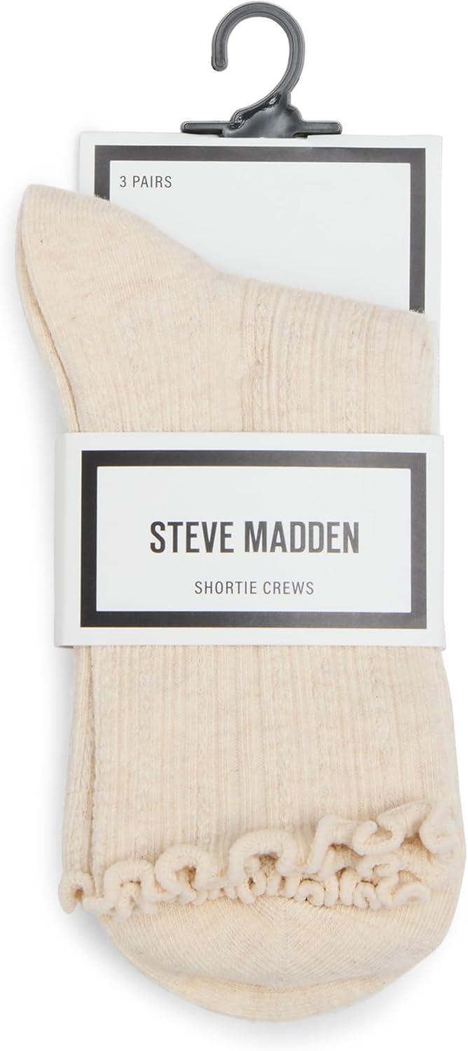 imageSteve Madden womens 3pk Chainstitch Rib Shortie CrewOatmeal Heather