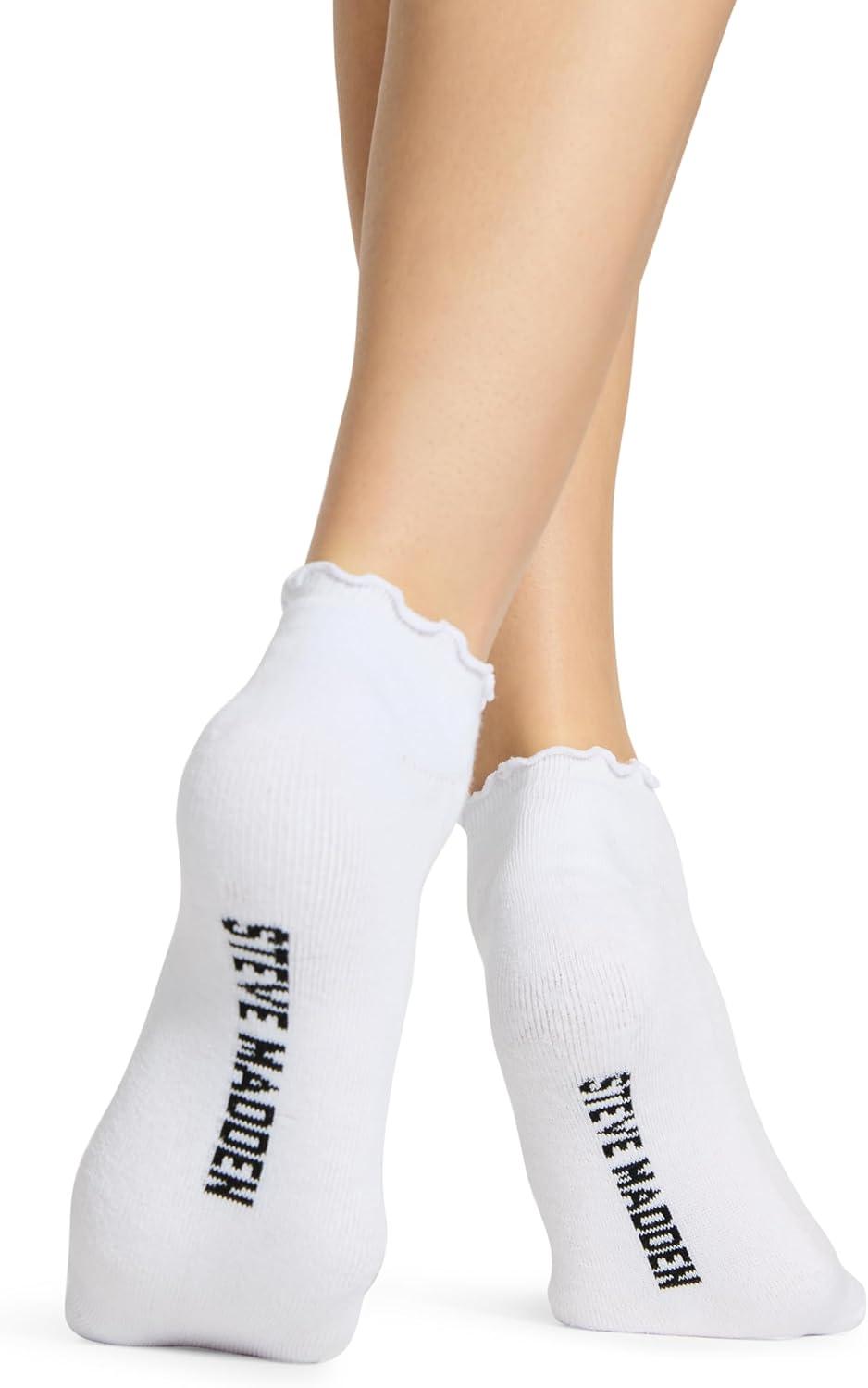 imageSteve Madden womens 5pk Ruffle Cuff Solid Low Cut HcWhite  Grey  Black