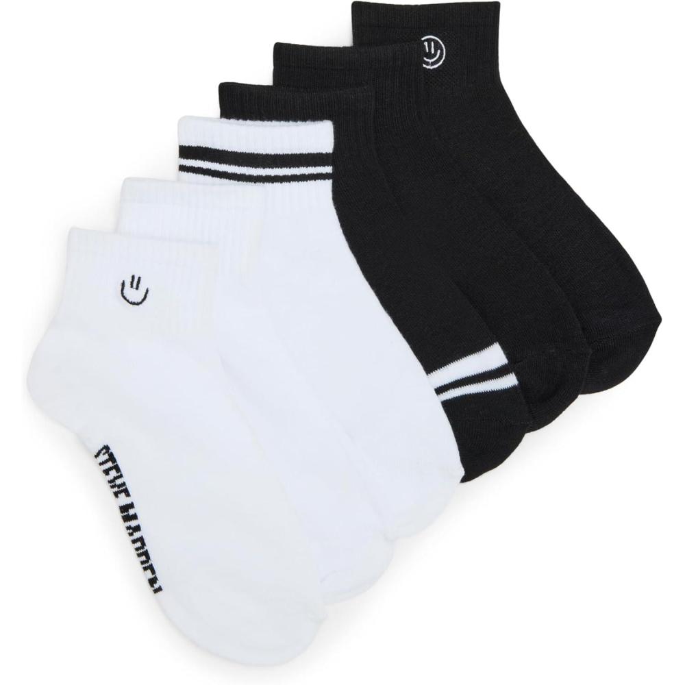 imageSTEVE MADDEN Womens 6Pk Smiley Emb Athletic Quarter White Black 911