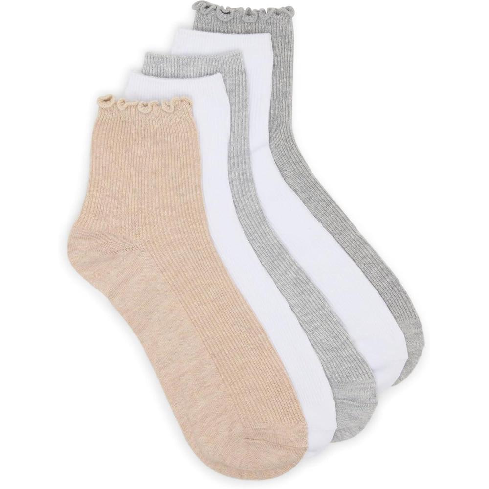 imageSteve Madden Womens Lettuce Edge Rib Anklet Socks 5PackOatmeal