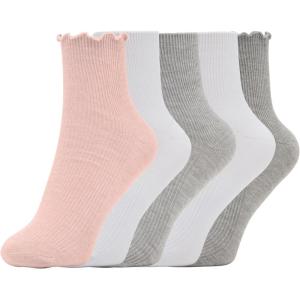 imageSteve Madden Womens Lettuce Edge Rib Anklet Socks 5PackBlush