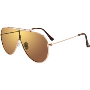 imageSteve Madden womens Female Sunglasses Style Maxwell Shield SunglassesShiny GoldSolid BrownGold Logo Mirror