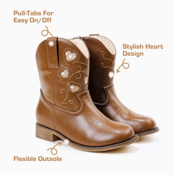 imageCowboy Boots for Kids Western Little Girl Cowgirl Boots Toddler Horse Riding Ankle Boots Birthday PartyBrown