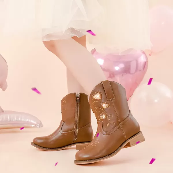 imageCowboy Boots for Kids Western Little Girl Cowgirl Boots Toddler Horse Riding Ankle Boots Birthday PartyBrown