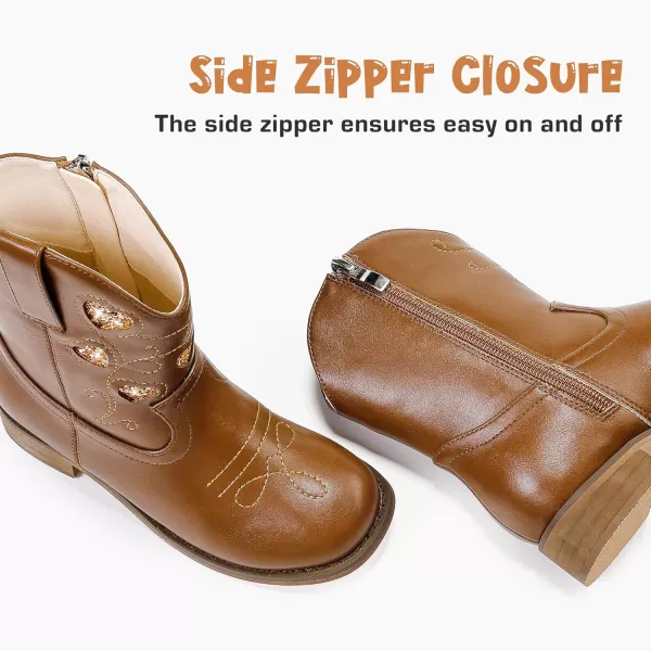 imageCowboy Boots for Kids Western Little Girl Cowgirl Boots Toddler Horse Riding Ankle Boots Birthday PartyBrown