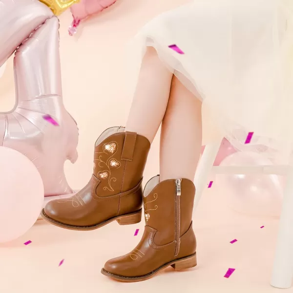 imageCowboy Boots for Kids Western Little Girl Cowgirl Boots Toddler Horse Riding Ankle Boots Birthday PartyBrown