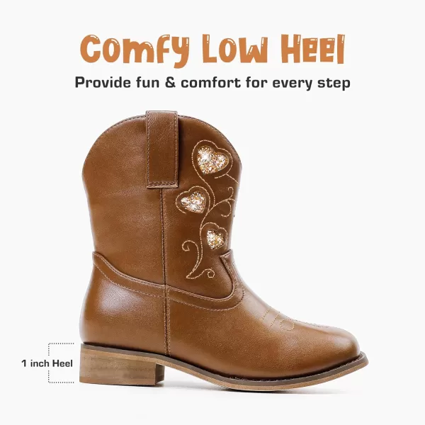 imageCowboy Boots for Kids Western Little Girl Cowgirl Boots Toddler Horse Riding Ankle Boots Birthday PartyBrown