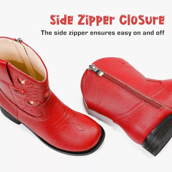 imageCowboy Boots for Kids Western Little Girl Cowgirl Boots Toddler Horse Riding Ankle Boots Birthday PartyRed