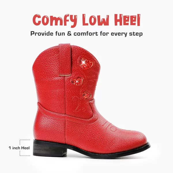 imageCowboy Boots for Kids Western Little Girl Cowgirl Boots Toddler Horse Riding Ankle Boots Birthday PartyRed