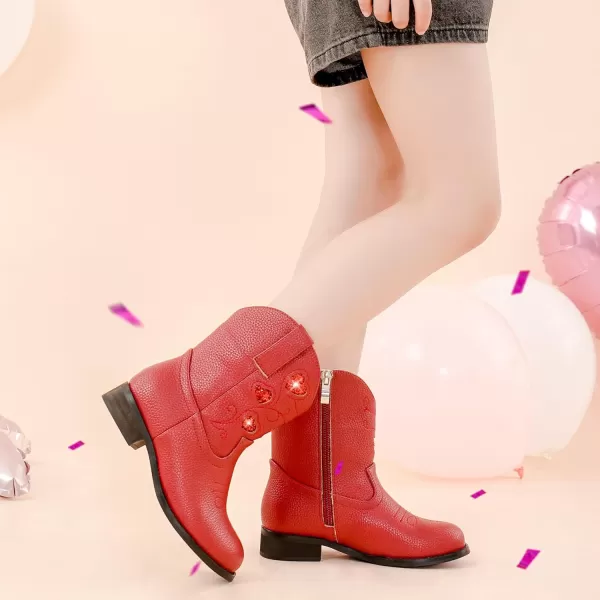 imageCowboy Boots for Kids Western Little Girl Cowgirl Boots Toddler Horse Riding Ankle Boots Birthday PartyRed
