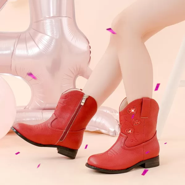 imageCowboy Boots for Kids Western Little Girl Cowgirl Boots Toddler Horse Riding Ankle Boots Birthday PartyRed