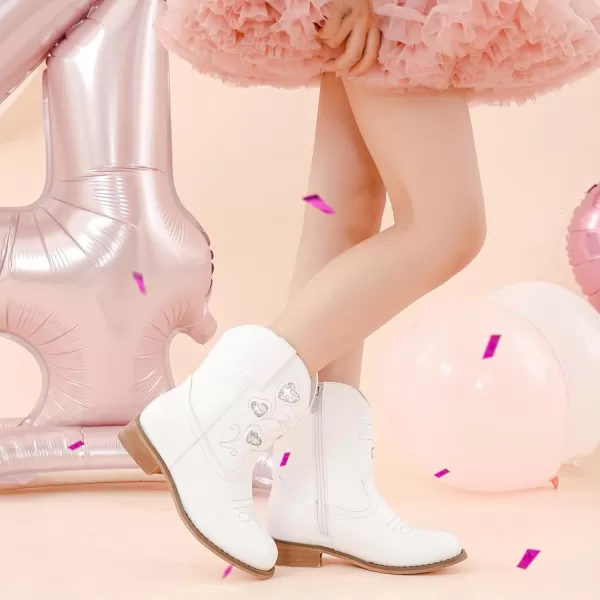 imageCowboy Boots for Kids Western Little Girl Cowgirl Boots Toddler Horse Riding Ankle Boots Birthday PartyWhite