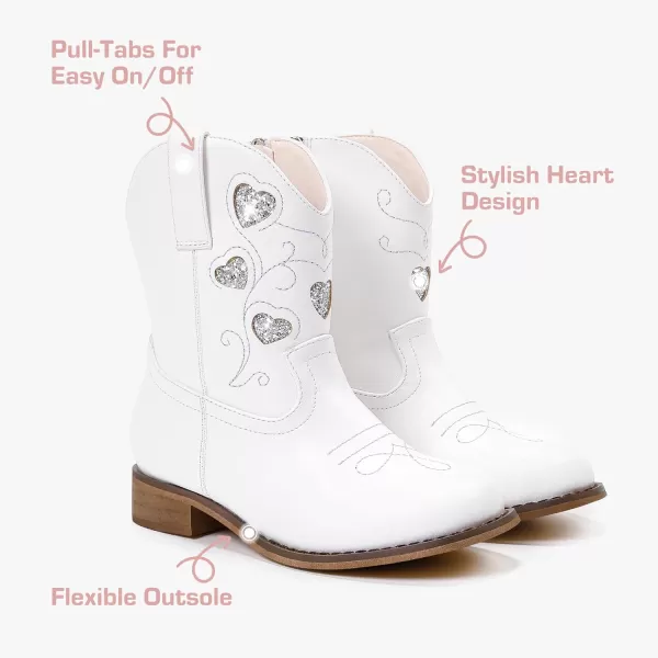 imageCowboy Boots for Kids Western Little Girl Cowgirl Boots Toddler Horse Riding Ankle Boots Birthday PartyWhite