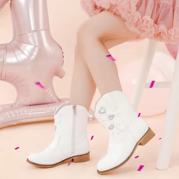 imageCowboy Boots for Kids Western Little Girl Cowgirl Boots Toddler Horse Riding Ankle Boots Birthday PartyWhite