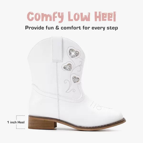 imageCowboy Boots for Kids Western Little Girl Cowgirl Boots Toddler Horse Riding Ankle Boots Birthday PartyWhite