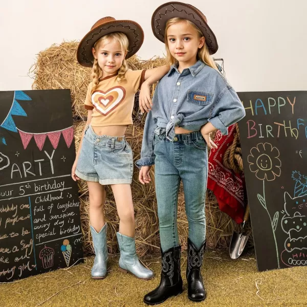 imageGirls Cowgirl Boots UnisexChild Mid Calf Glitter Toddler Cowboy Boot Little Big Kids Western Riding ShoesBlack