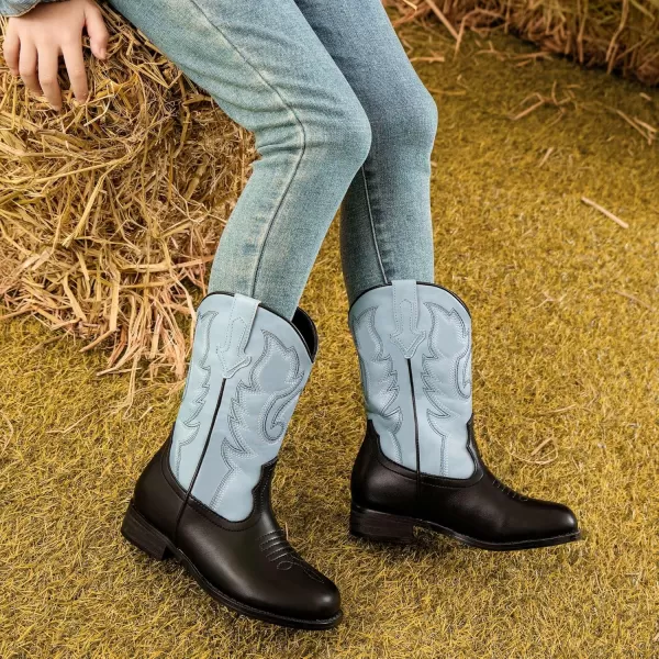 imageGirls Cowgirl Boots UnisexChild Mid Calf Glitter Toddler Cowboy Boot Little Big Kids Western Riding ShoesBlack Blue
