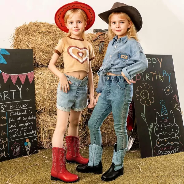 imageGirls Cowgirl Boots UnisexChild Mid Calf Glitter Toddler Cowboy Boot Little Big Kids Western Riding ShoesBlack Blue