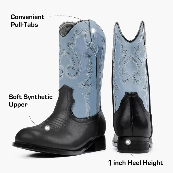 imageGirls Cowgirl Boots UnisexChild Mid Calf Glitter Toddler Cowboy Boot Little Big Kids Western Riding ShoesBlack Blue