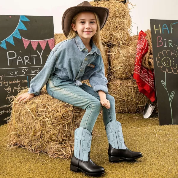 imageGirls Cowgirl Boots UnisexChild Mid Calf Glitter Toddler Cowboy Boot Little Big Kids Western Riding ShoesBlack Blue