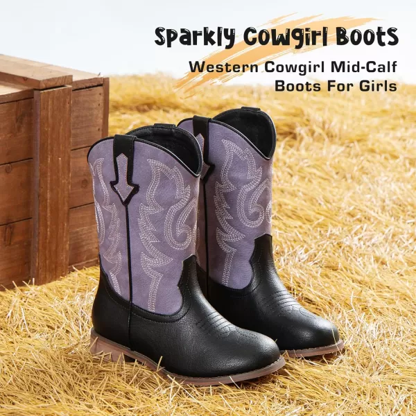 imageGirls Cowgirl Boots UnisexChild Mid Calf Glitter Toddler Cowboy Boot Little Big Kids Western Riding ShoesBlack Purple