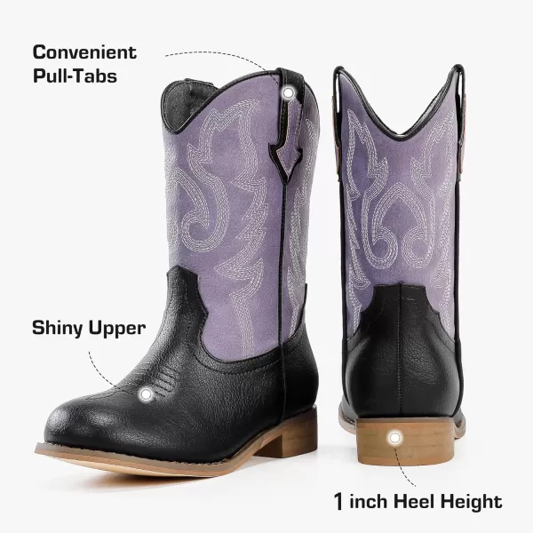 imageGirls Cowgirl Boots UnisexChild Mid Calf Glitter Toddler Cowboy Boot Little Big Kids Western Riding ShoesBlack Purple