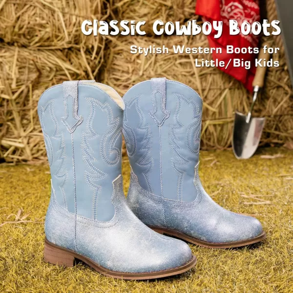 imageGirls Cowgirl Boots UnisexChild Mid Calf Glitter Toddler Cowboy Boot Little Big Kids Western Riding ShoesBlue