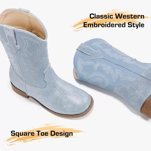 imageGirls Cowgirl Boots UnisexChild Mid Calf Glitter Toddler Cowboy Boot Little Big Kids Western Riding ShoesBlue