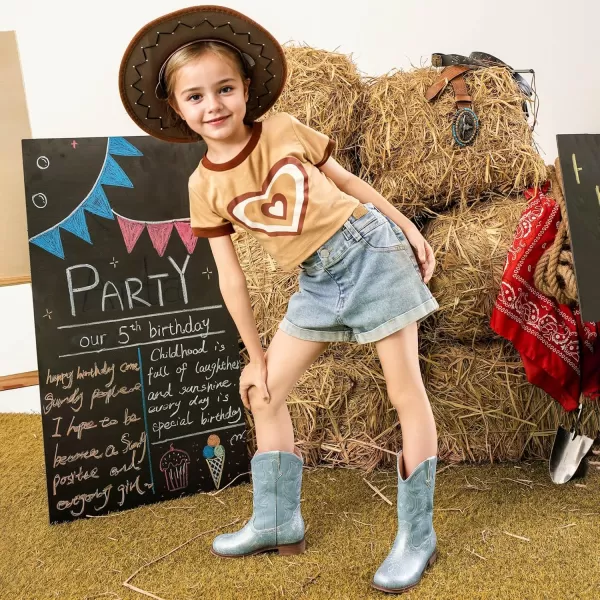 imageGirls Cowgirl Boots UnisexChild Mid Calf Glitter Toddler Cowboy Boot Little Big Kids Western Riding ShoesBlue