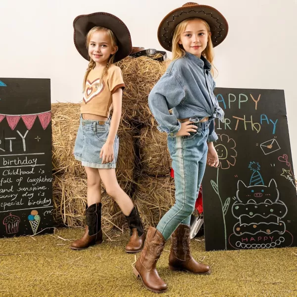 imageGirls Cowgirl Boots UnisexChild Mid Calf Glitter Toddler Cowboy Boot Little Big Kids Western Riding ShoesBrown