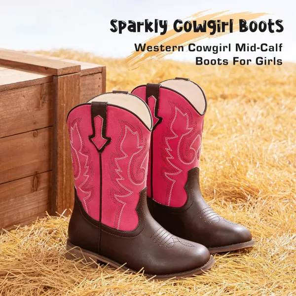 imageGirls Cowgirl Boots UnisexChild Mid Calf Glitter Toddler Cowboy Boot Little Big Kids Western Riding ShoesBrown Red