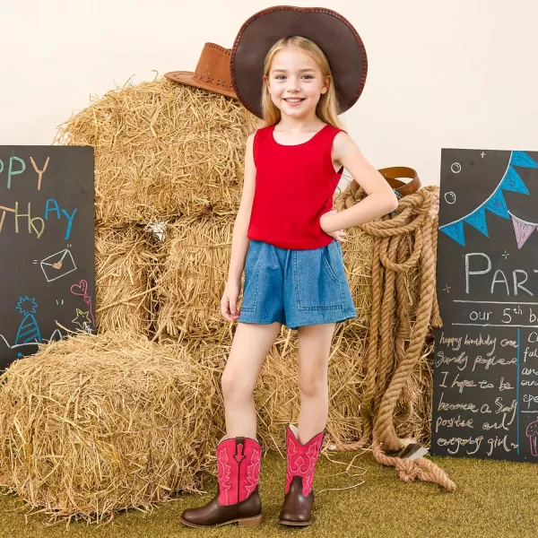 imageGirls Cowgirl Boots UnisexChild Mid Calf Glitter Toddler Cowboy Boot Little Big Kids Western Riding ShoesBrown Red