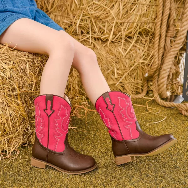 imageGirls Cowgirl Boots UnisexChild Mid Calf Glitter Toddler Cowboy Boot Little Big Kids Western Riding ShoesBrown Red