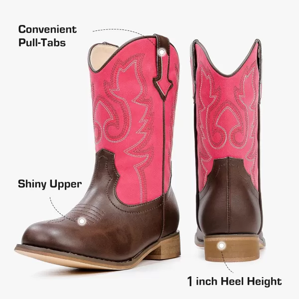 imageGirls Cowgirl Boots UnisexChild Mid Calf Glitter Toddler Cowboy Boot Little Big Kids Western Riding ShoesBrown Red