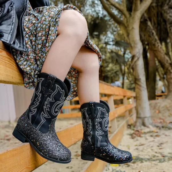 imageGirls Cowgirl Boots UnisexChild Mid Calf Glitter Toddler Cowboy Boot Little Big Kids Western Riding ShoesSequins Black