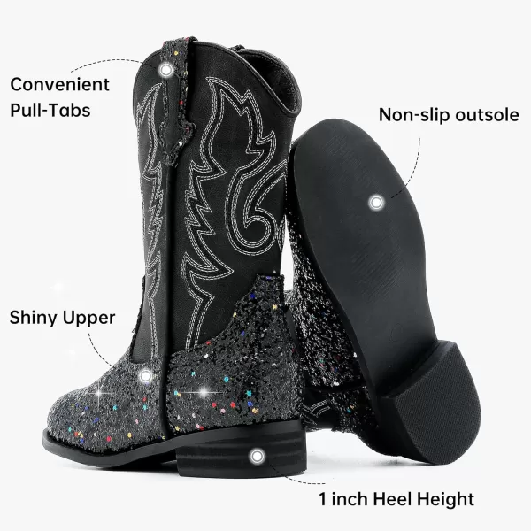 imageGirls Cowgirl Boots UnisexChild Mid Calf Glitter Toddler Cowboy Boot Little Big Kids Western Riding ShoesSequins Black