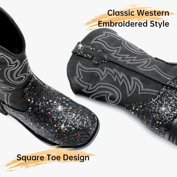 imageGirls Cowgirl Boots UnisexChild Mid Calf Glitter Toddler Cowboy Boot Little Big Kids Western Riding ShoesSequins Black