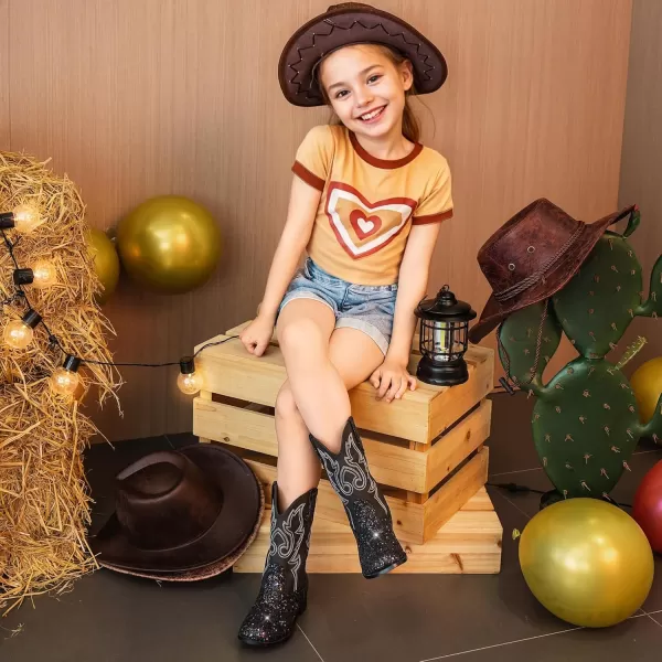 imageGirls Cowgirl Boots UnisexChild Mid Calf Glitter Toddler Cowboy Boot Little Big Kids Western Riding ShoesSequins Black