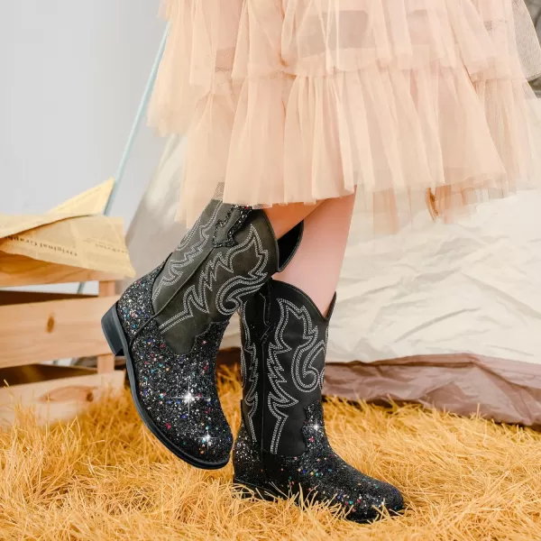 imageGirls Cowgirl Boots UnisexChild Mid Calf Glitter Toddler Cowboy Boot Little Big Kids Western Riding ShoesSequins Black