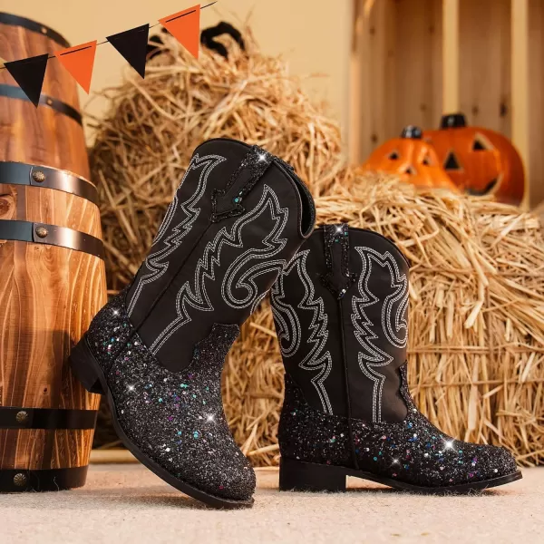 imageGirls Cowgirl Boots UnisexChild Mid Calf Glitter Toddler Cowboy Boot Little Big Kids Western Riding ShoesSequins Black