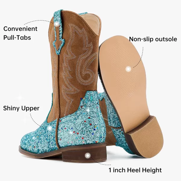 imageGirls Cowgirl Boots UnisexChild Mid Calf Glitter Toddler Cowboy Boot Little Big Kids Western Riding ShoesSequins Blue