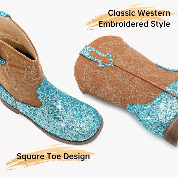 imageGirls Cowgirl Boots UnisexChild Mid Calf Glitter Toddler Cowboy Boot Little Big Kids Western Riding ShoesSequins Blue