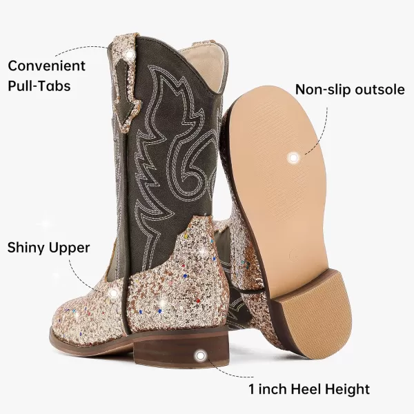 imageGirls Cowgirl Boots UnisexChild Mid Calf Glitter Toddler Cowboy Boot Little Big Kids Western Riding ShoesSequins Gold