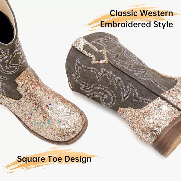 imageGirls Cowgirl Boots UnisexChild Mid Calf Glitter Toddler Cowboy Boot Little Big Kids Western Riding ShoesSequins Gold