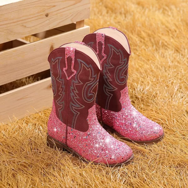 imageGirls Cowgirl Boots UnisexChild Mid Calf Glitter Toddler Cowboy Boot Little Big Kids Western Riding ShoesSequins Pink