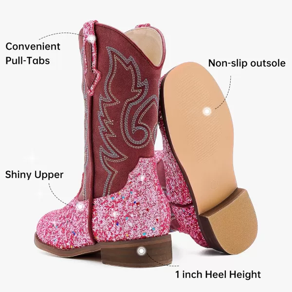 imageGirls Cowgirl Boots UnisexChild Mid Calf Glitter Toddler Cowboy Boot Little Big Kids Western Riding ShoesSequins Pink