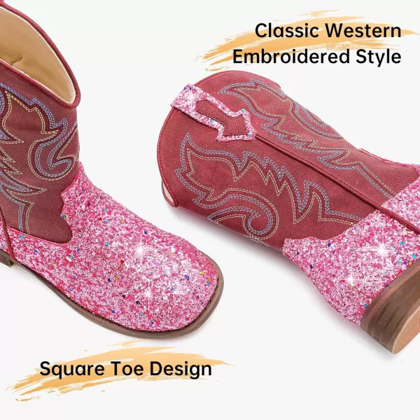 imageGirls Cowgirl Boots UnisexChild Mid Calf Glitter Toddler Cowboy Boot Little Big Kids Western Riding ShoesSequins Pink