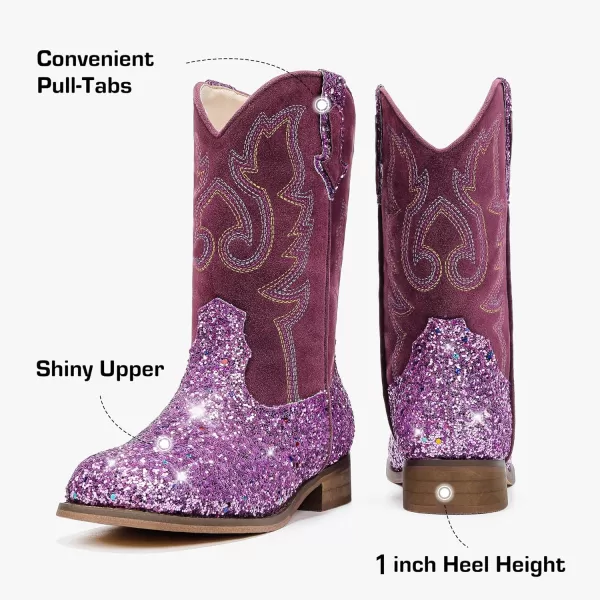 imageGirls Cowgirl Boots UnisexChild Mid Calf Glitter Toddler Cowboy Boot Little Big Kids Western Riding ShoesSequins Purple