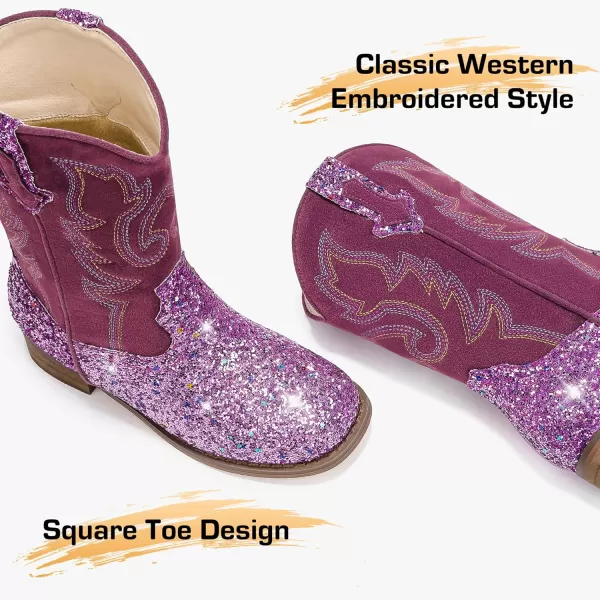 imageGirls Cowgirl Boots UnisexChild Mid Calf Glitter Toddler Cowboy Boot Little Big Kids Western Riding ShoesSequins Purple